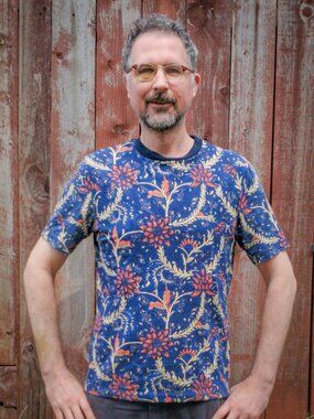 Scotch & Soda tshirt floral print blue orange medium